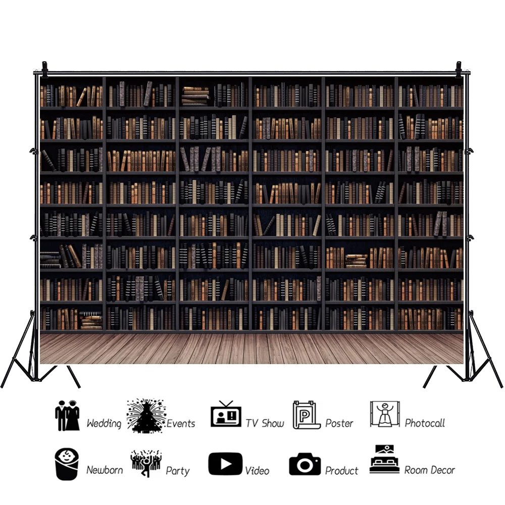 Vintage Bookshelf Backdrop Book Racks Photography Backdrop for Party Decor Birthday School Photoshoot Photo Background Props