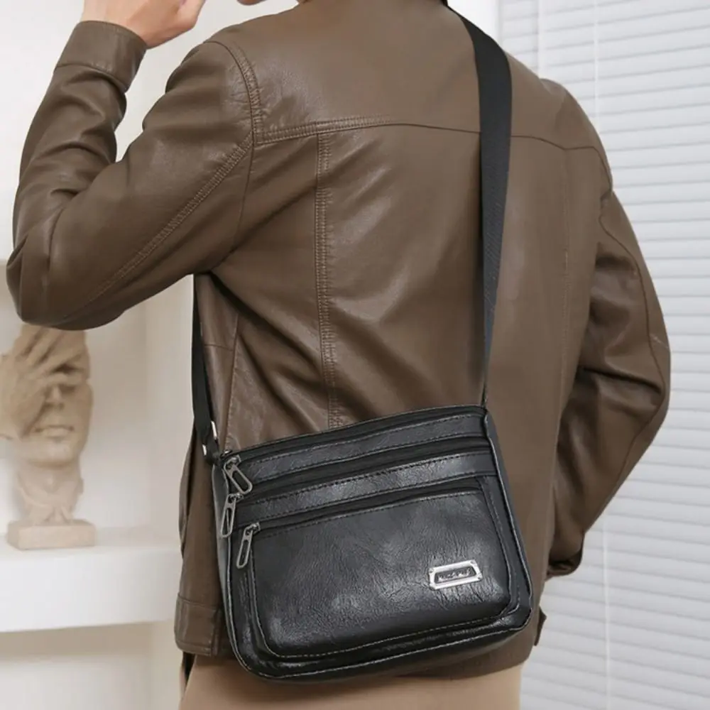 New PU Leather Men\'s Crossbody Bag Waterproof Phone Bag Shoulder Bag Large Capacity Casual Handbag Business Man Messenger Bag