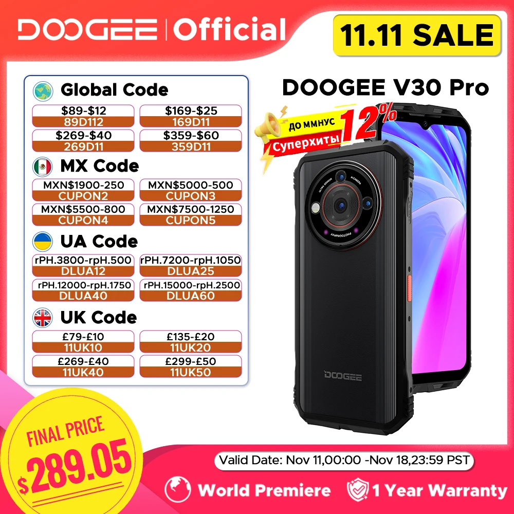 Versão global doogee v30 pro telefone robusto 32gb 512gb 200mp câmera dimensão 7050 5g 6.58 "fhd 120hz 10800mah wifi6 alto-falante duplo