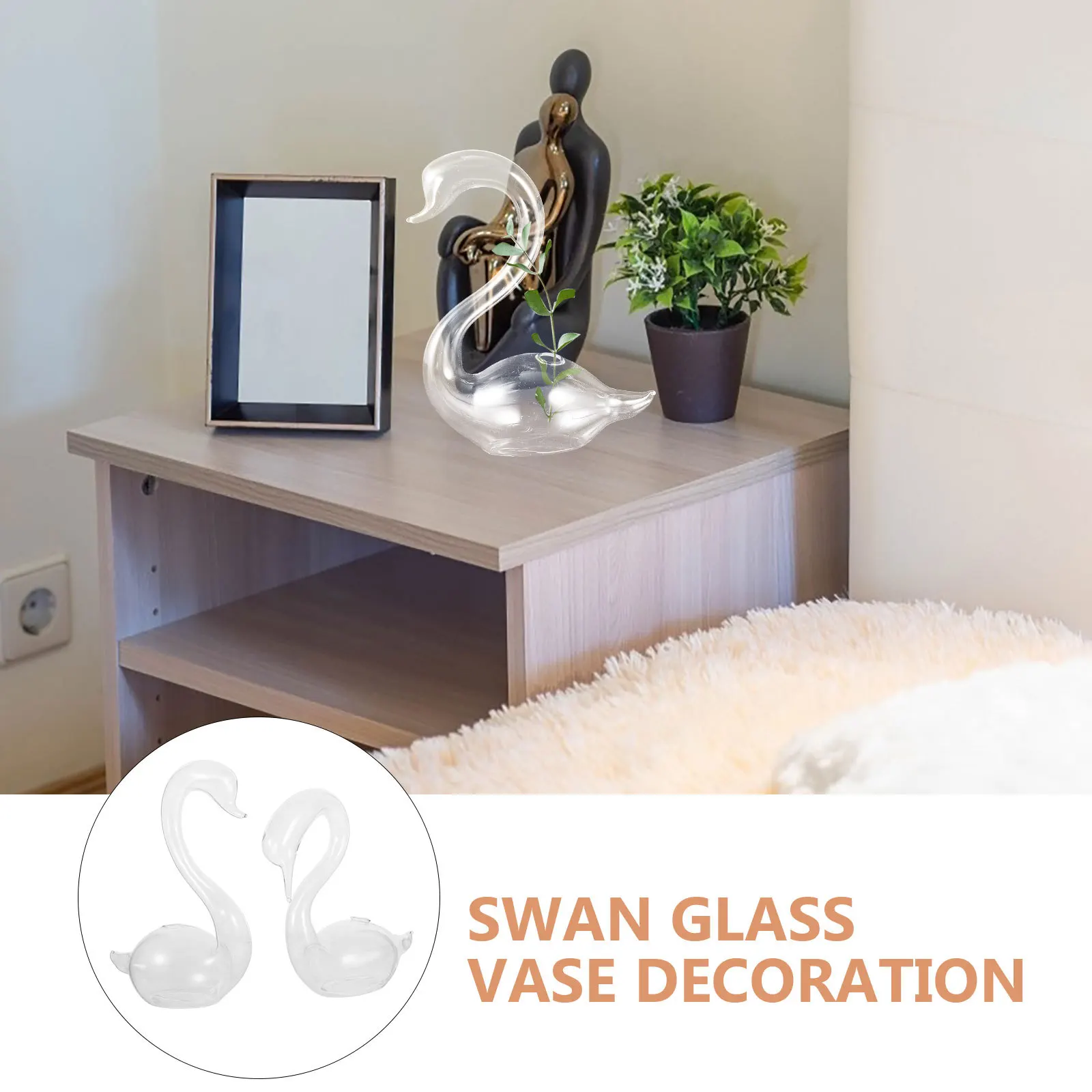 

2 Pcs Decorations Flower Vase Hydroponic Pot Clear Swan Bud Shape Bowls Office Bowed Head