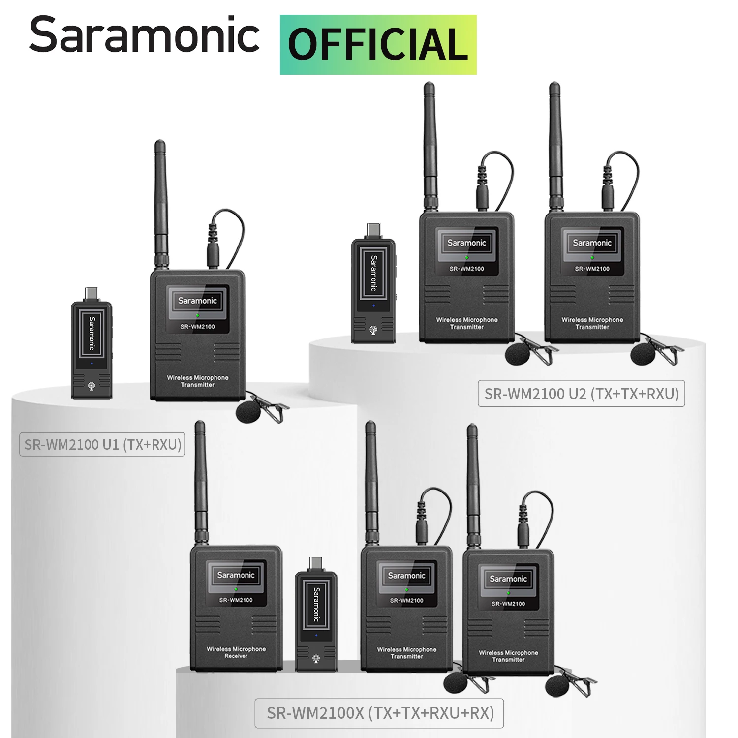 Saramonic SR-WM2100X U1 U2 2.4GHz dual Wireless Lavalier Microphone System with USB-C USB-A connector for broadcast meeting TVs 