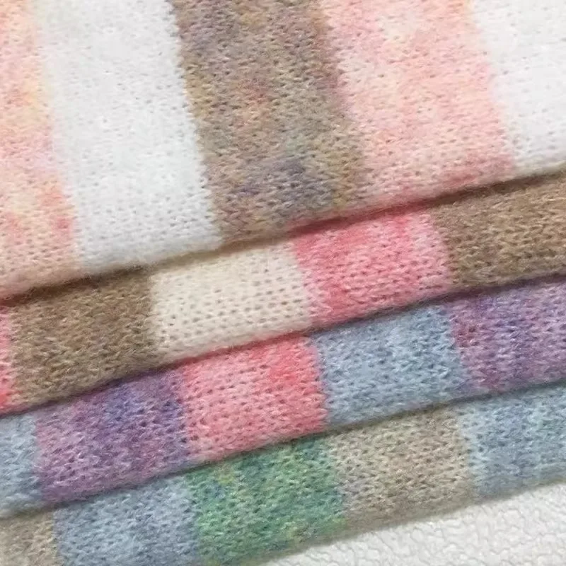 

L100cm X W150cm Colorful Plush Horizontal Stripe Knitted Fabric Thermal Elastic Winter Doll Pet Clothes Accessories DIY Material