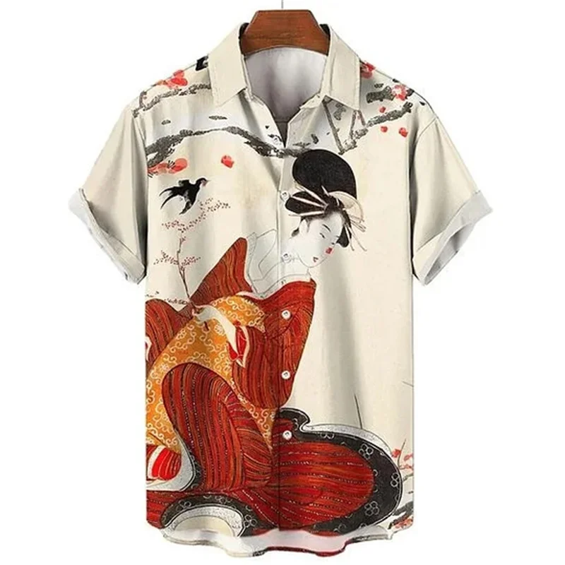 Camiseta de manga corta con solapa para hombre Cárdigan informal de playa de estilo hawaiano Arte de impresión digital 3D Pintur