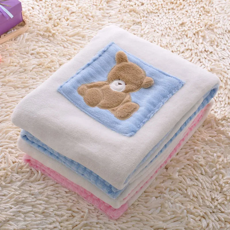 Baby Blankets Newborn Cartoon Bear Embroidery Flannel Baby Blanket  Baby Boy Girl Swaddle Wrap Infant Stroller Cover Kid Blanket