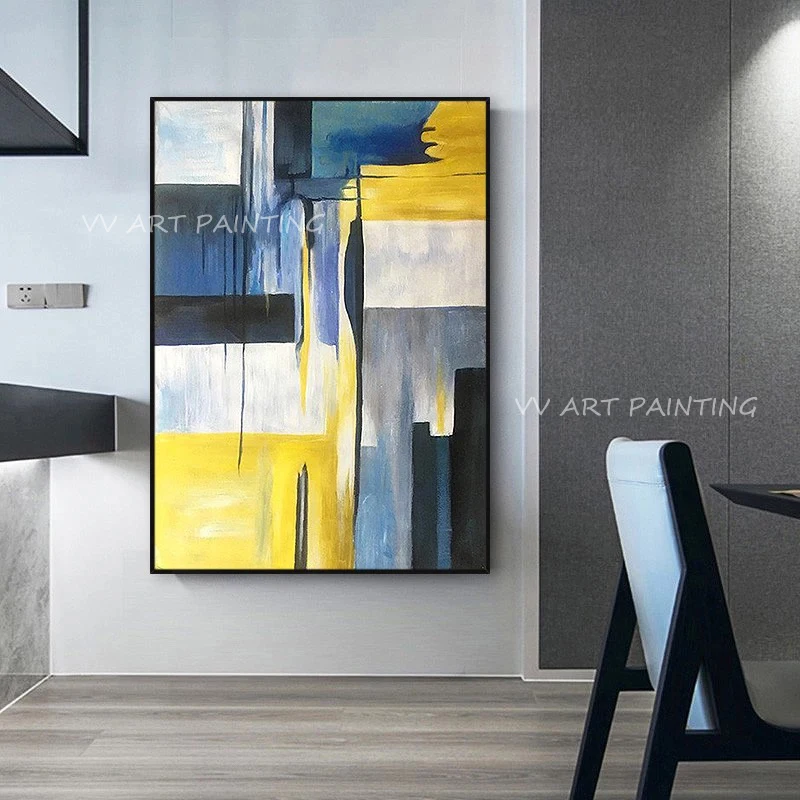 

100% Handmade nordic simple blue navy grey canvas abstract landscape artwork Oil Paintings For Living Room Office Hotel Decor