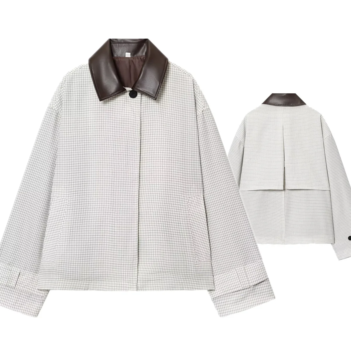 

Увядшая скандинавская минималистичная куртка в клетку из искусственной кожи, осенний женский плащ, ветровка в стиле ретро, женское пальто