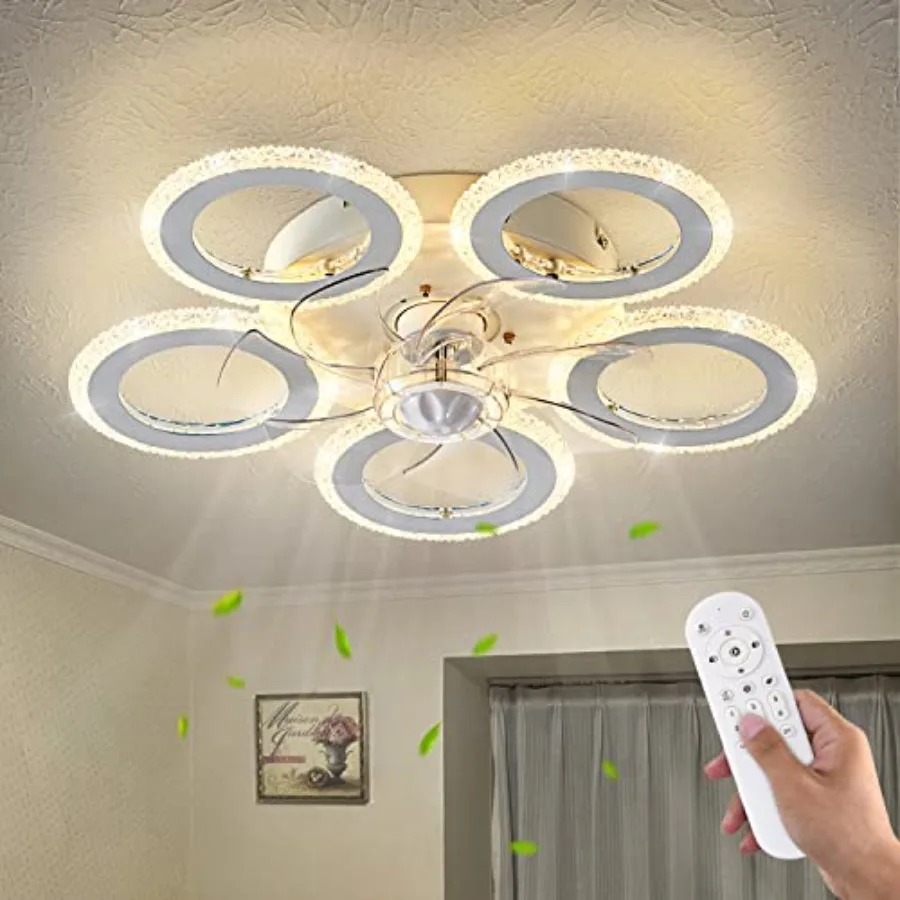 

Living room bedroom kitchen ceiling fan with light, 20 geometric design ABS plastic fan in matte black, ultra-quiet motor and d