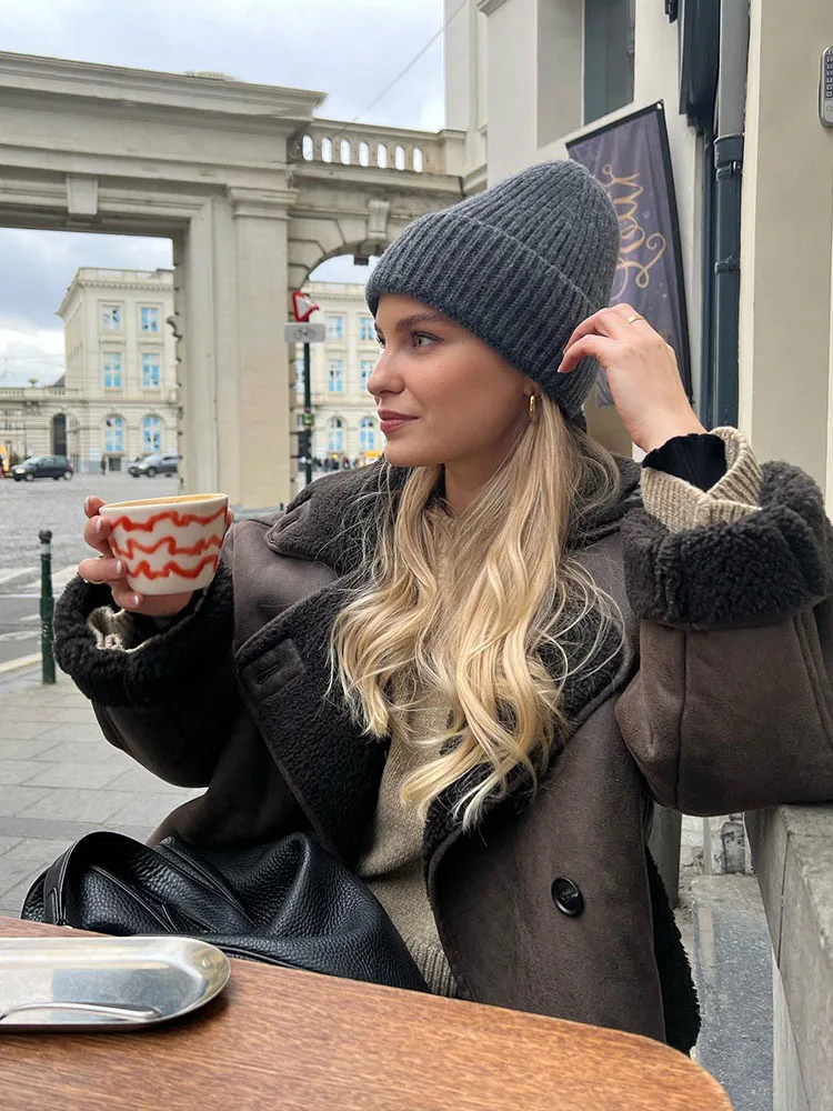 HH Woman Retro Jacket Female Streetwear Jacket Solid Turn-Down Collar Long Sleeve Pocket Single Breasted Winter Thick Coats