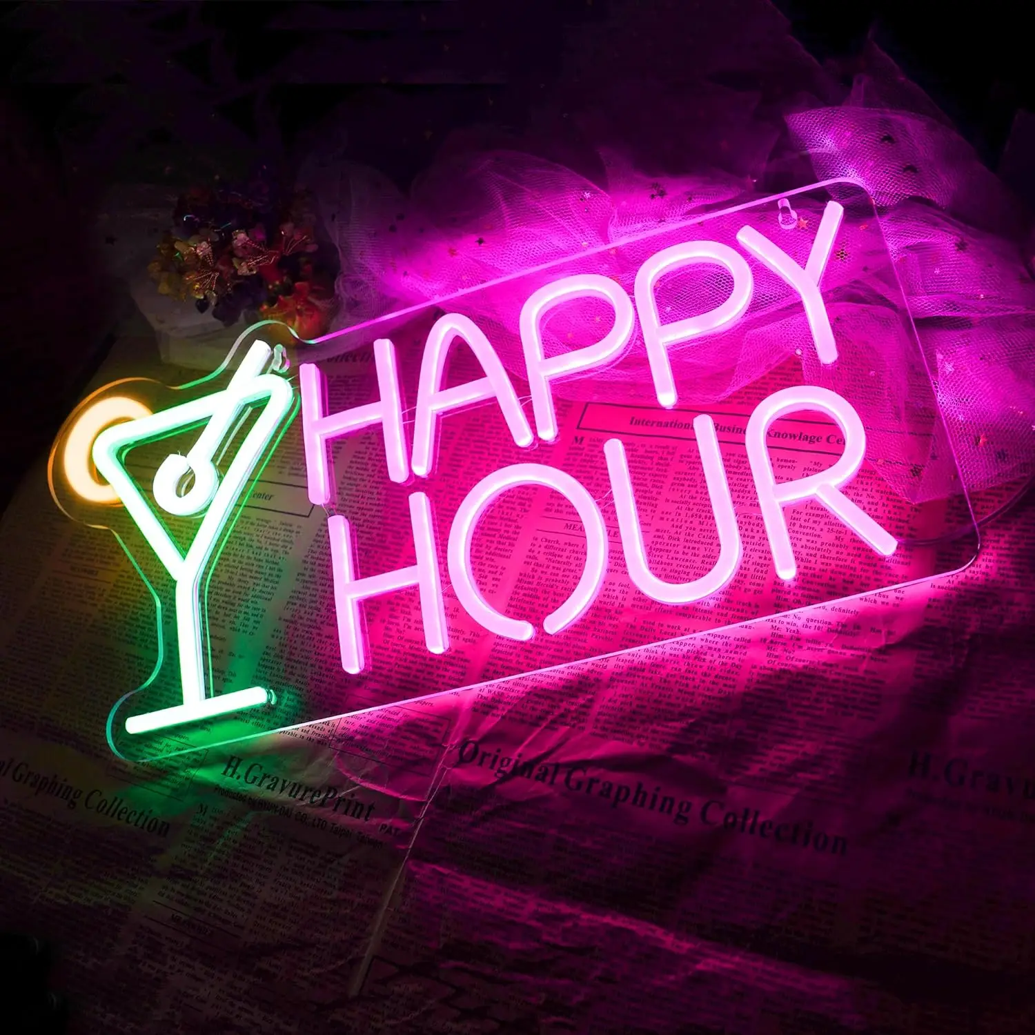 Happy Hour Neon Sign LED Neon Light Sign for Bedroom Beer Bar Neon Light Sign Hotel Party Club Office Wall Decor Night Light