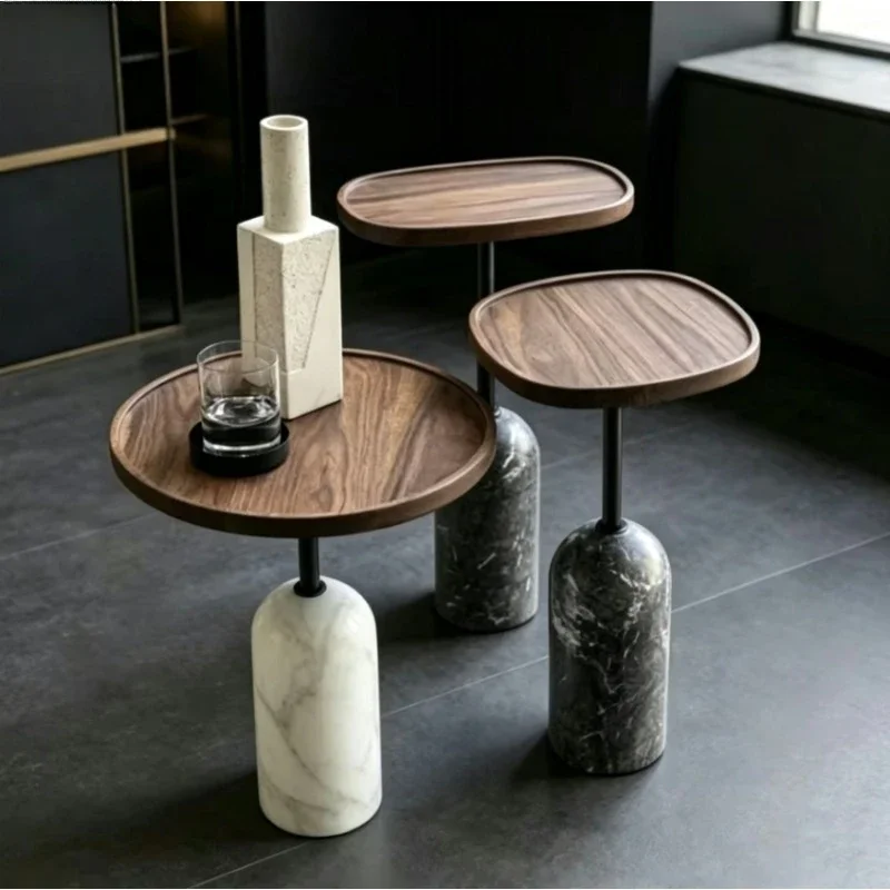 Suitable for Living Room Marble Coffee Table Round Solid Wood Small Table