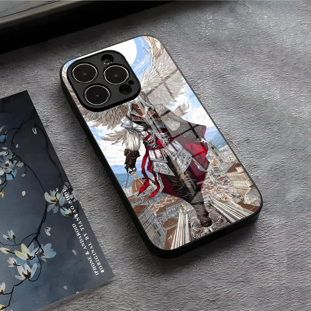 حافظة هاتف Assassin S Creed لهاتف آيفون 17 Air 16 E Pro Max 15 14 13 Mini 12 Pro 11 Max Plus غطاء زجاجي أسود #2