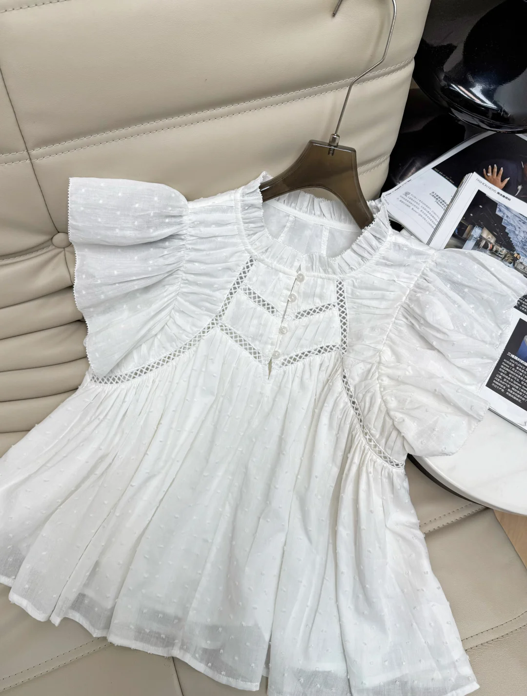 2026ss summer luxury women's white high quality ruffles sleeve blouse female chic tops shirt