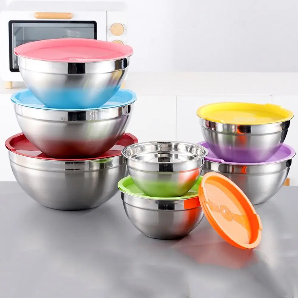 

Stainless Steel Mixing Bowls with Lids Prepping Multisize Salad Bowl Set Thicker Multi-purpose Egg Whisking Pan Food Storage