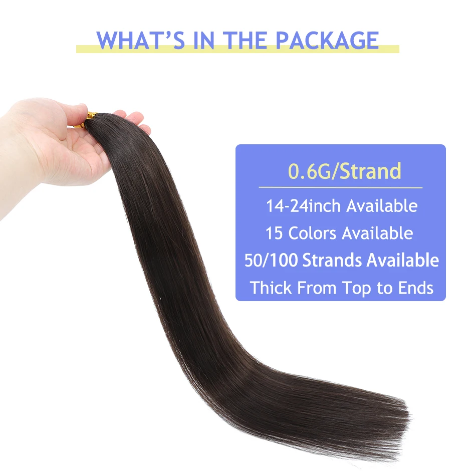 LOVELINE HAIR V Tip Human Hair Extensions 0.6G/pc Straight Keratin Virgin Remy Hair Capsule Hot Fusion Glue Hair 50/100 Strands