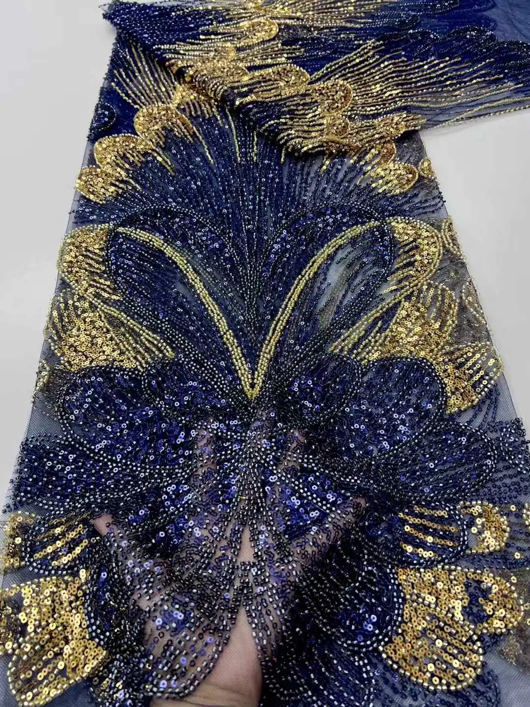 

2025 Elegant African Lace Fabric Sequins Beaded Embroidery Groom Nigerian Bridal High Quality French Tulle Lace Fabric For Dress
