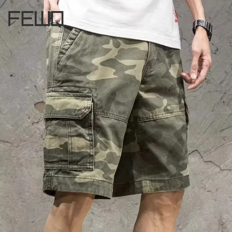 FEWQ American Vibe Camouflage Workwear Men\'s Shorts Loose Straight Leg Summer Cotton Oversized Casual Male Trousers 24E1621