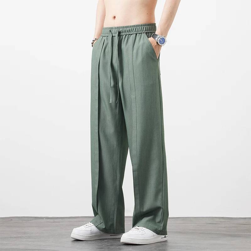 Summer New Men Suit Pants Full Baggy Wide Leg Casual Pants Trousers Straight Solid  Lightweight Nylon Fabric Oversize Unisex