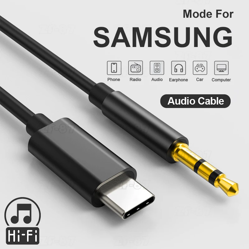 Type C to Audio Jack Aux Audio Cable Car Speaker Headphones Audio Cable For Samsung S24 S23 S22 S21 Ultra A54 A53 3.5mm Adapter