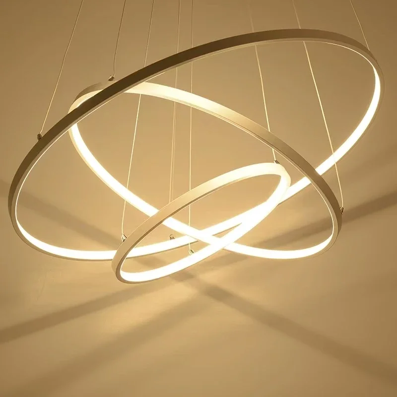 60CM 80CM 100CM Modern Pendant Lights For Living Room Dining Room Circle Rings Acrylic Aluminum Body LED Ceiling Lamp Fixtures