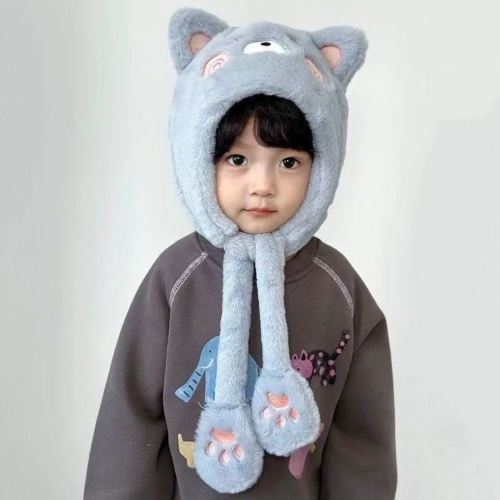 

Cute Plush Integrated Hat Scarf Set Windproof Coldproof Neck Warmer Warm Ear Protection Hat Kids
