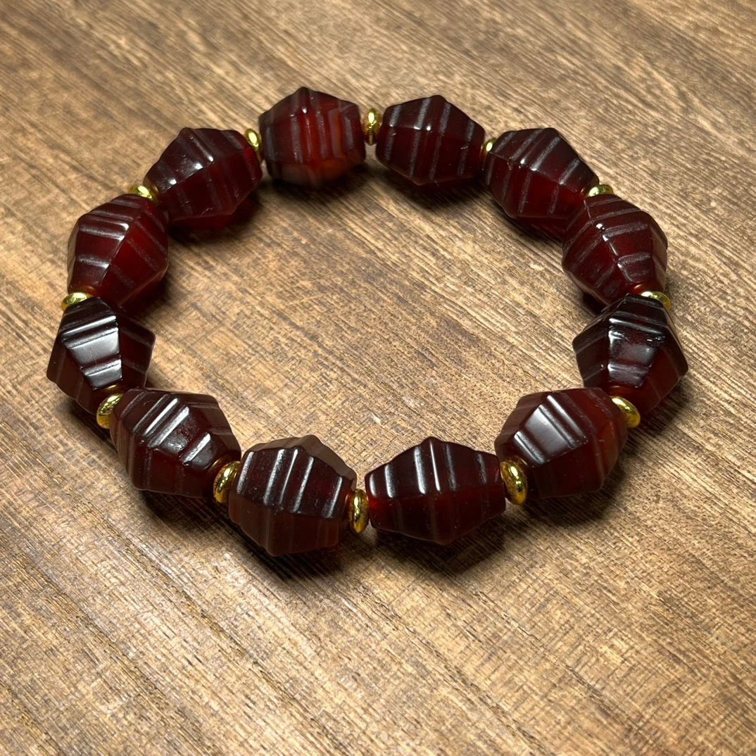 Tibetan Old Agate Beads Hexagonal Bracelet Men Women Healing Gemstone Fine Jewelry Genuine Red Weathered Agate Bracelets Bangles