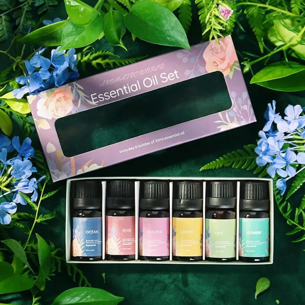 من الولايات المتحدة. مجموعة هدايا الزيوت العطرية 6 في 1 مكونة من 6 عطور ممتازة لخلاطات الناشر والعلاج العطري (يتضمن الأزهار ذات التصنيف العالي وCI