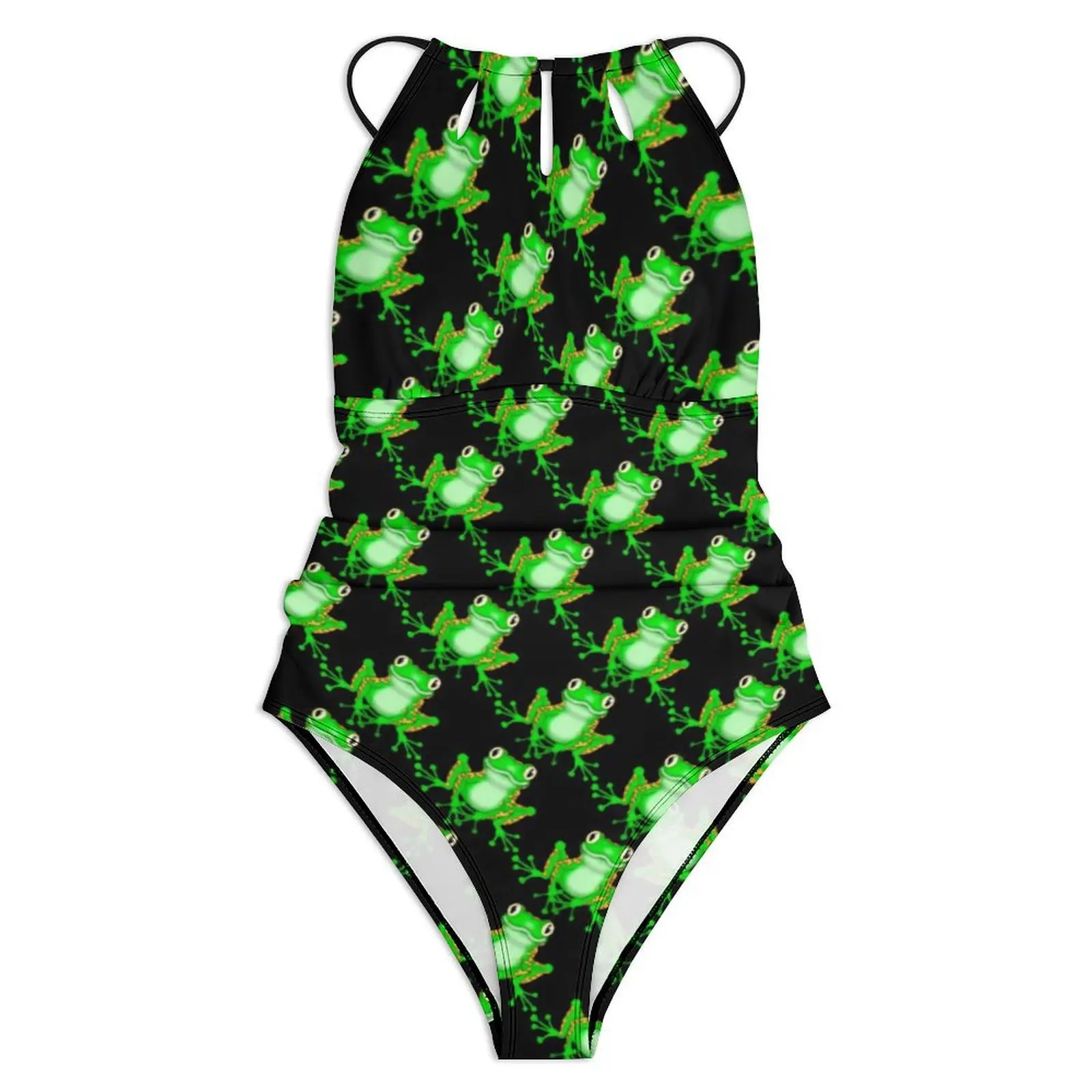 الأخضر مضحك الضفدع ملابس السباحة مثير لطيف الحيوان طباعة قطعة واحدة ملابس السباحة رفع المايوه الرجعية عطلة السباحة بحر #2