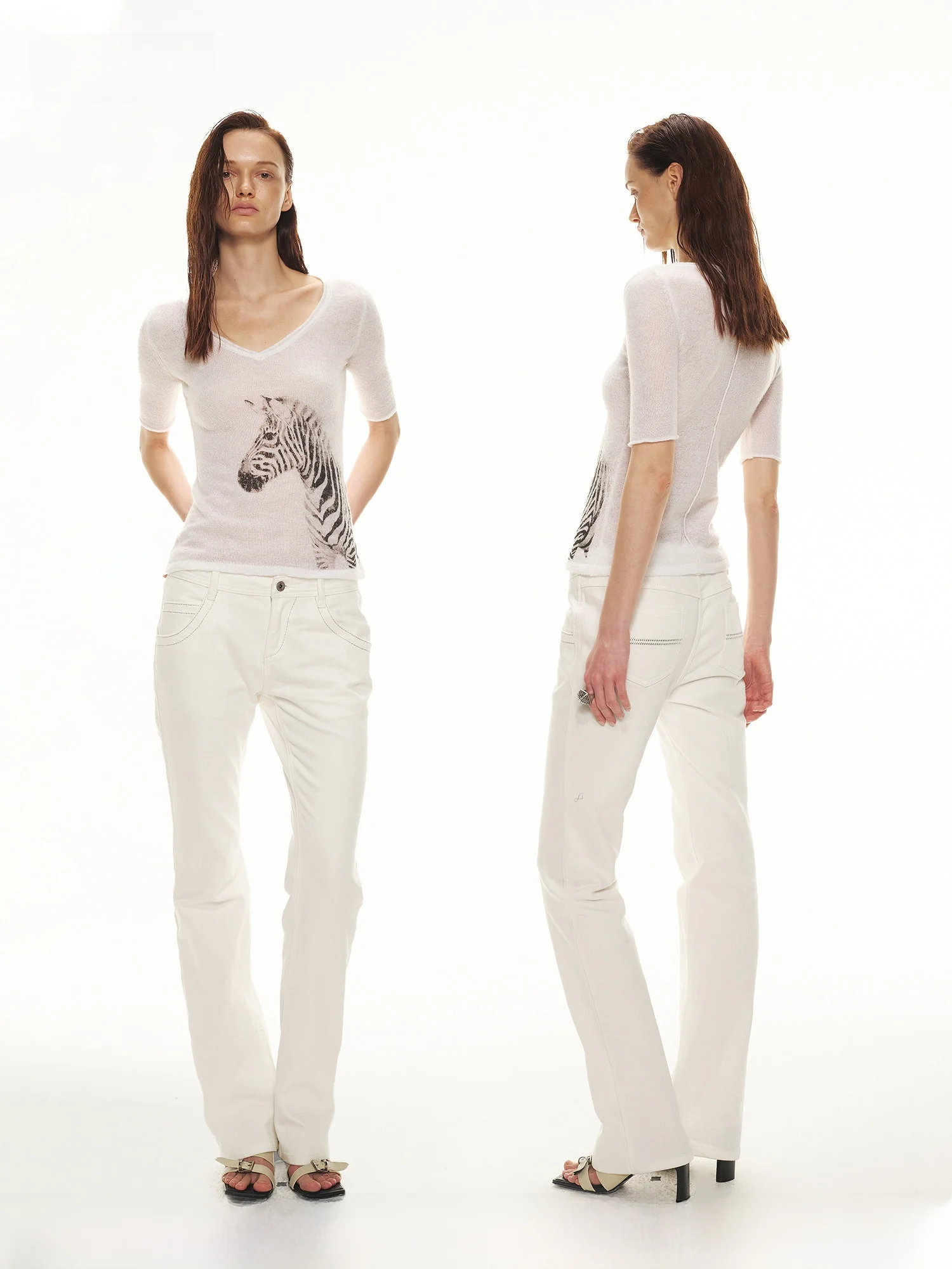 

PRRP R2 Pure White Casual Jeans Silver Thread Embroidery mid Low Waist Versatile Women's Slim Fit Denim Pants Machine Embroidery