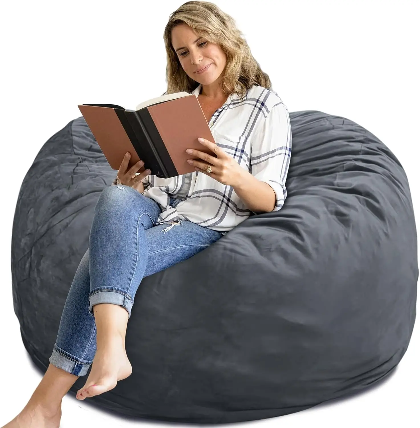 

Bean Bag Chair 4Ft, Memory Foam Filled, Removable Velvet Cover, Giant Bean Bag Chairs for Adults and Teens, Round Sofa Chair