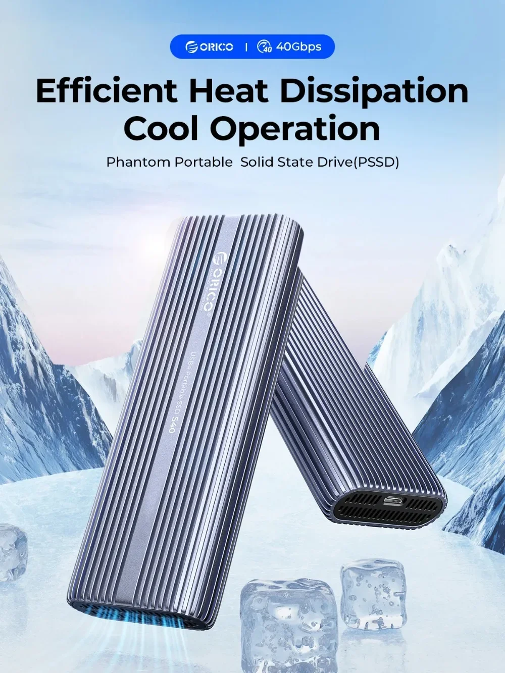 ORICO-Unidade de estado sólido externa portátil, ventilador de refrigeração SSD embutido, compatível com Thunderbolt 4 e 3, alumínio, USB4, SSD