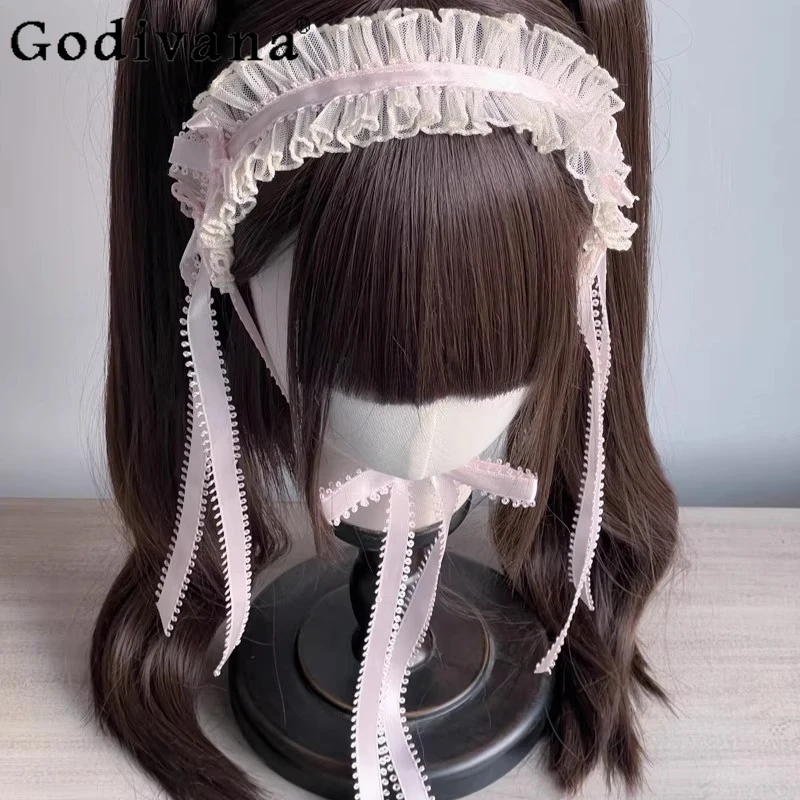 Шелковые розовые повязки на голову в стиле Лолиты для женщин, оригинальные повседневные кружевные головные уборы ручной работы для девочек, милые милые вечерние повязки на голову, аксессуары