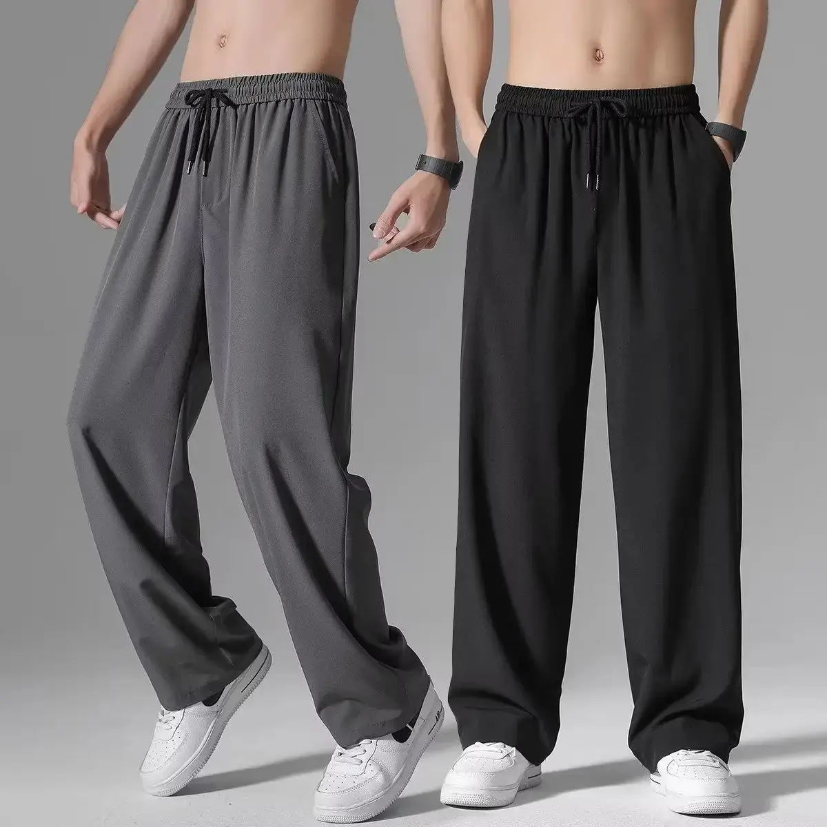 

Men's Casual Breathable Sports Pants Summer Thin Linen Straight Leg Trousers Youthful Urban Faion Elastic Waist Pants