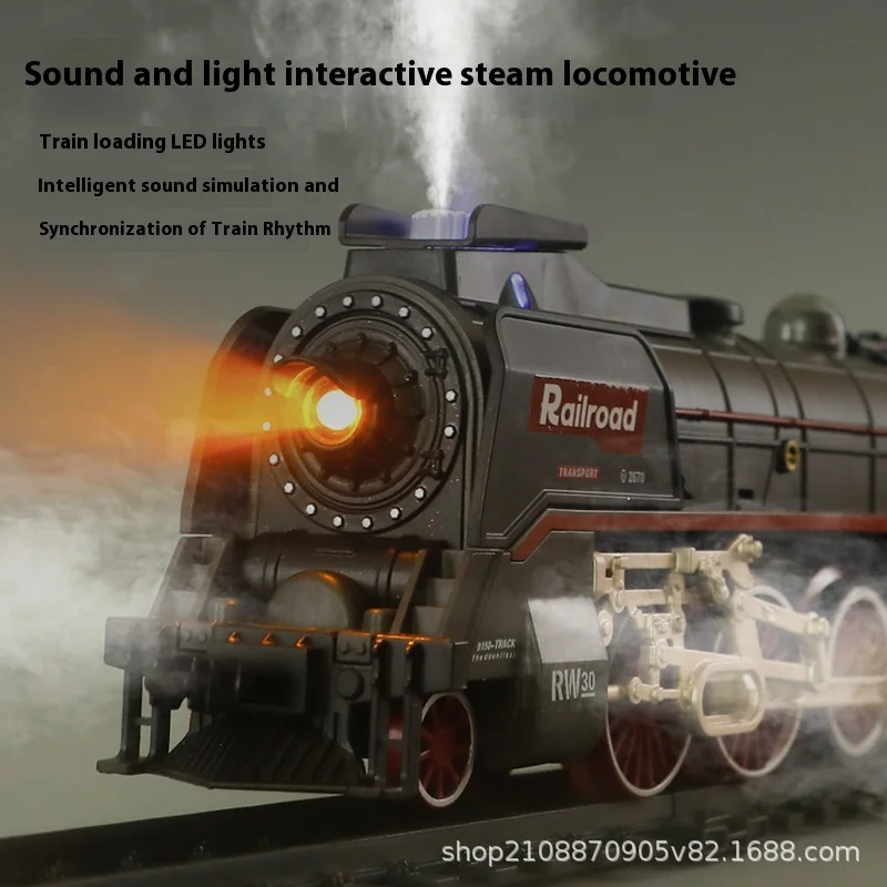 Simulated Steam Electric Track Audio Visual Interactive Train Model Toy Collector\'s Edition Steam Train Toy Track Car Set