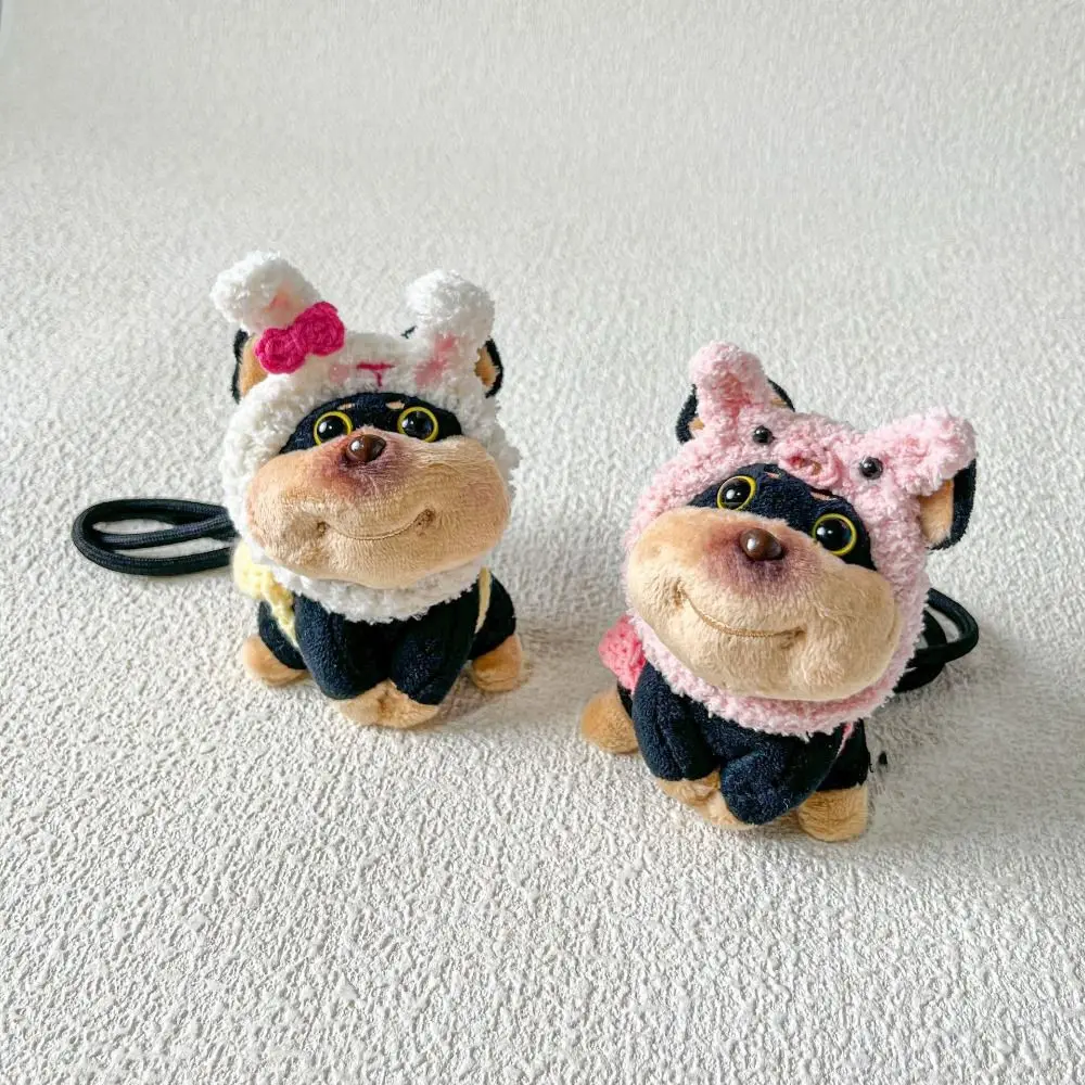 3D Cartoon Bee Dog Doll Keychain with Hat with Apron Bee Puppy Bag Pendant Plush Cute Bee Dog Keyring Car Accessories