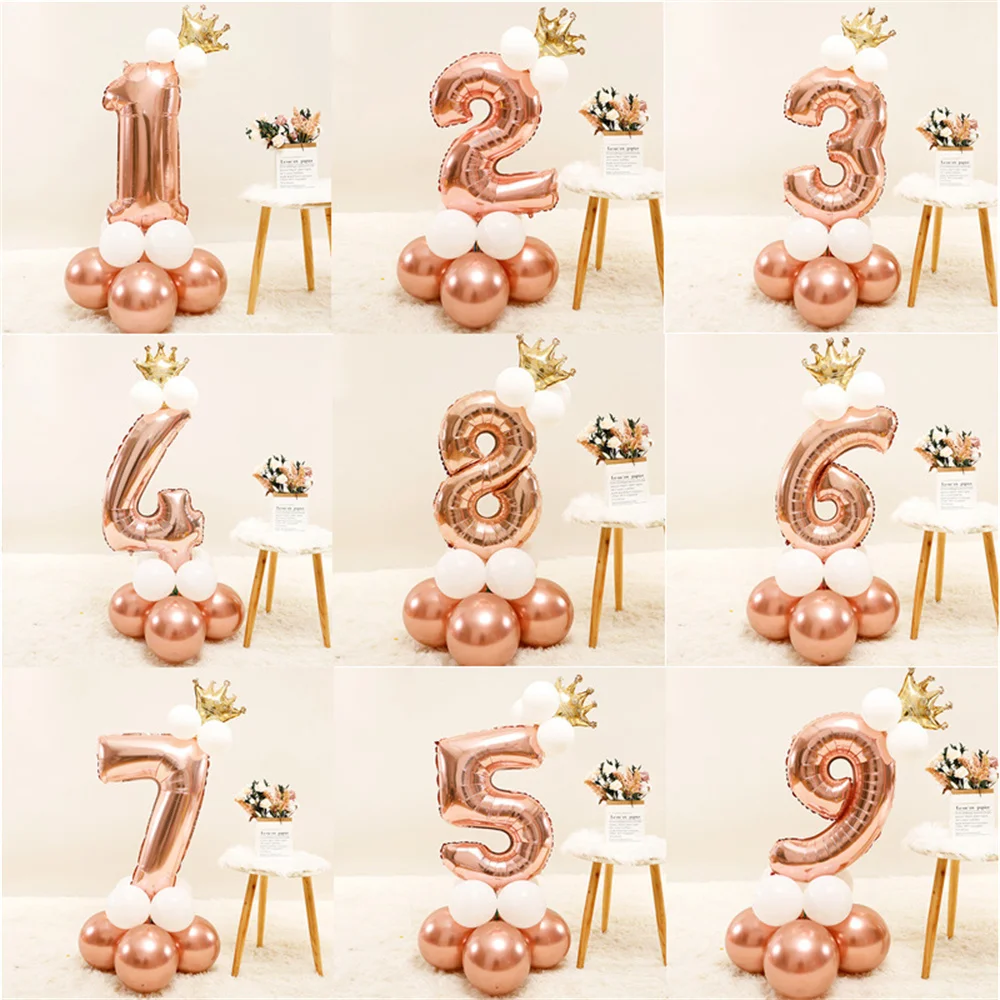 

16pcs First Birthday Boy Girl Party Rose Gold Column Balloon Happy Birthday Decoration My One Year Kids 1st Birthday Supplies