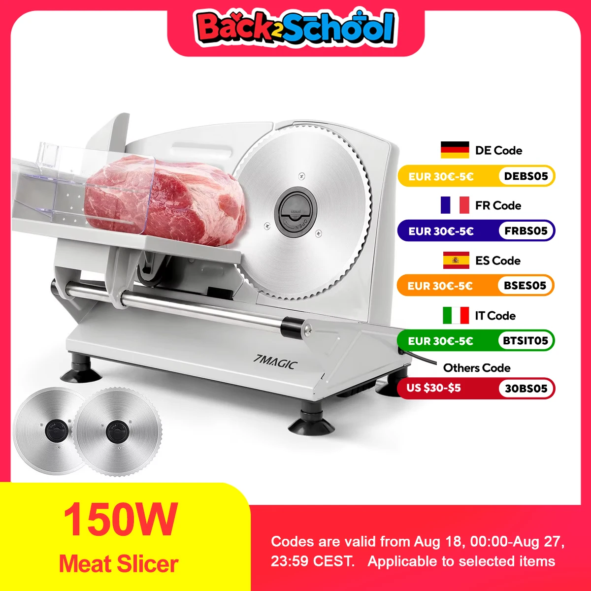 Cortadora de carne eléctrica para el hogar: cuchillas de acero inoxidable, grosor ajustable (0-15 mm), cerradura para niños, fácil de limpiar,