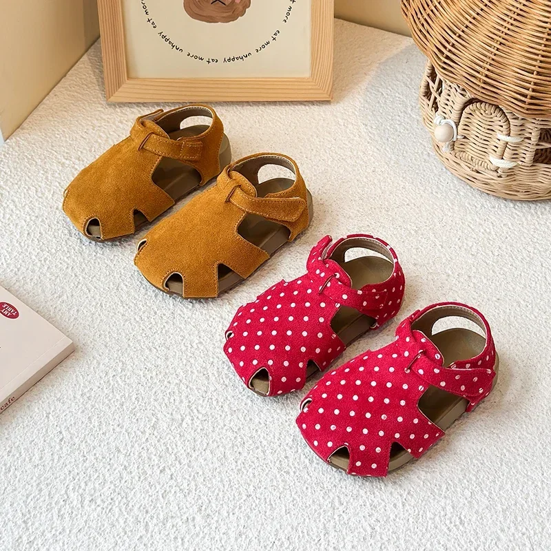 

Toddler Kids Princess Shoes Polka Dots Sweet Children Beach Shoes Hollowed-out 2025 Summer New Girls Sandals Classic Soft Sole