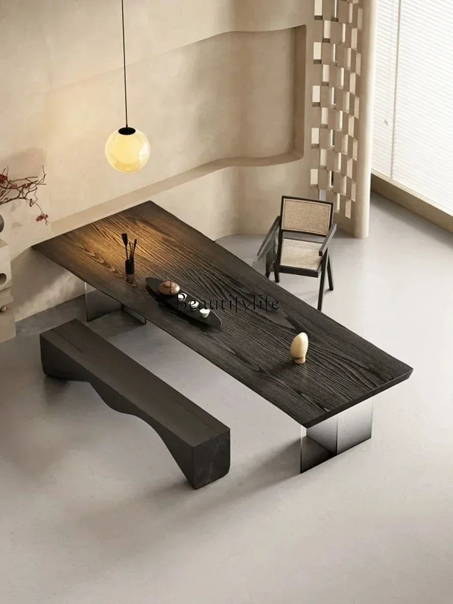 Solid Wood Tea Table Black Dining Table Acrylic Gradient Desk Tea  Conference Table WorkbenchX