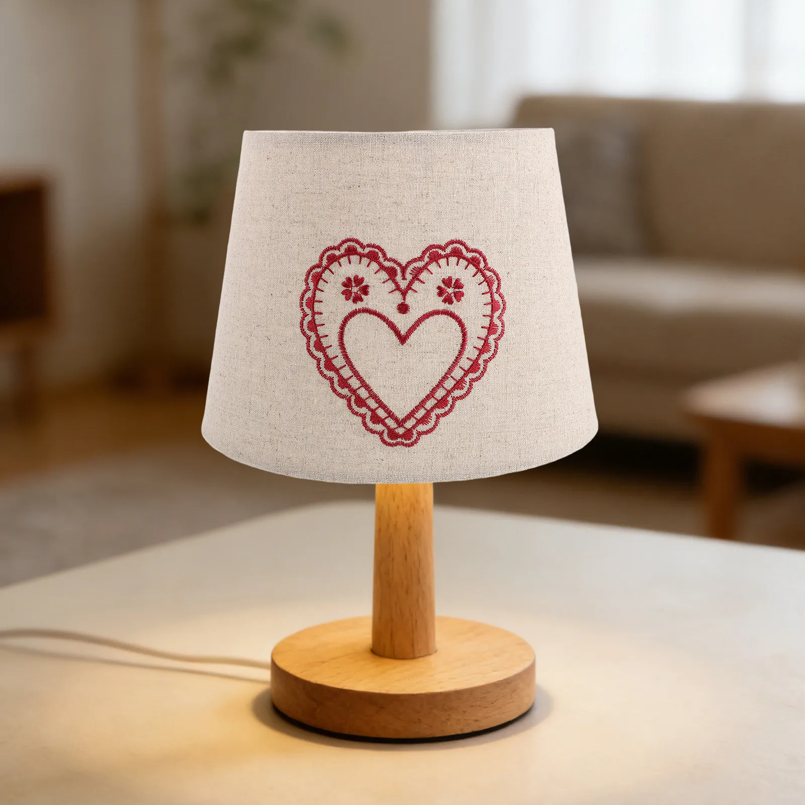 2Pack Natural Linen Fabric Lampshade Asian Inspired Hand Stitched Floral Bell Shade Compatible with E27 E14 Desk Table Lamps