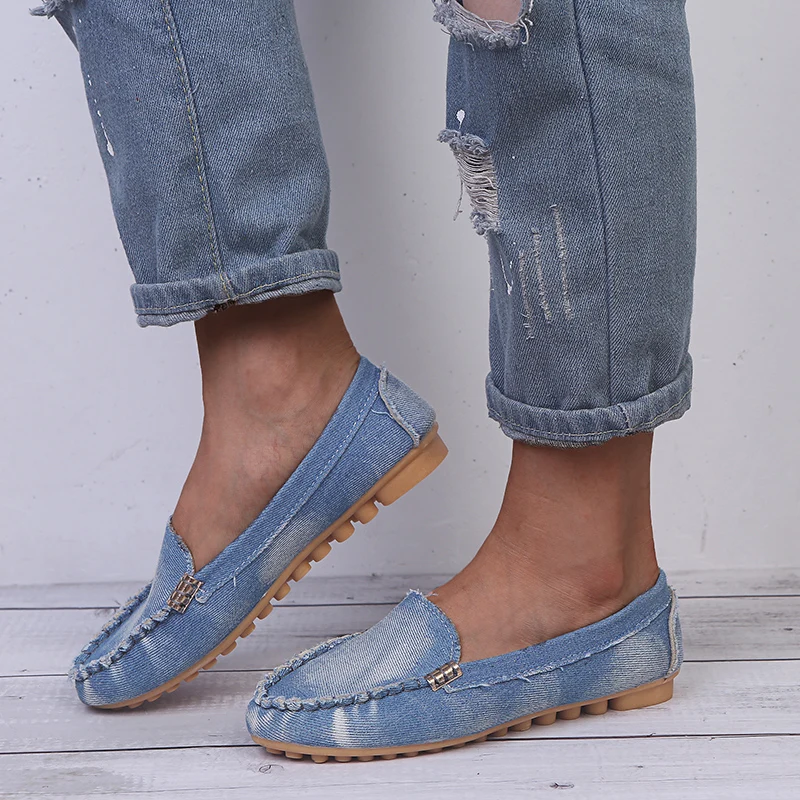 New Women's Casual Flat Shoes Spring and Autumn Flat Loafers Women's Shoes Fashion Non-slip Soft Round-toe Denim Flat Shoes