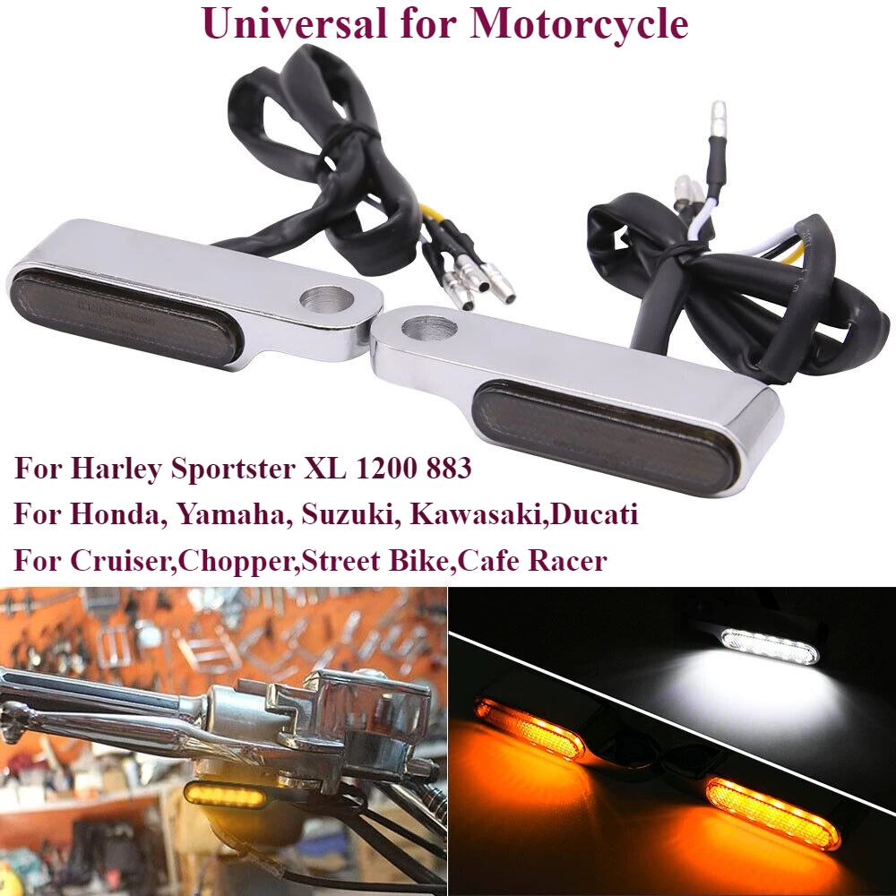 For Harley Sportster XL 1200 883 Chrome Handlebar LED Turn Signals Blinker Light