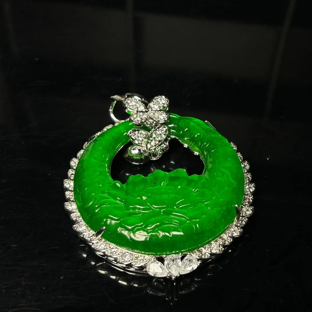 Real Natural Perfect High Ice Green Jade Jadeite Bees Pendant&Necklaces