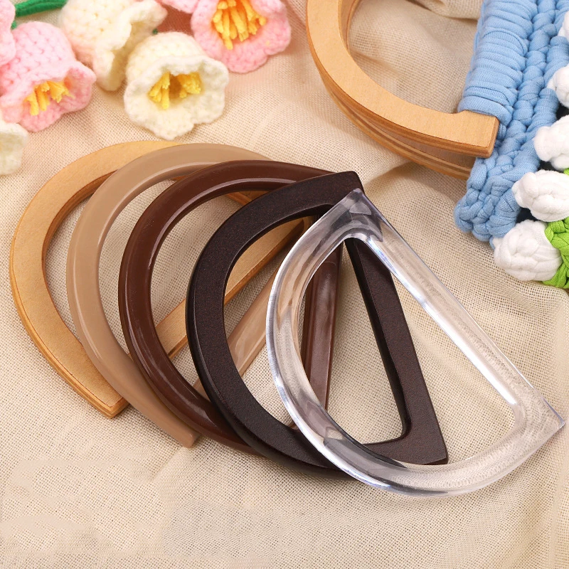 1 Pair D Shape Bag Handles DIY Replacement Handbag Tote Handles Purse Bags Bag Straps Detachable Wooden Bag Handle Accessories