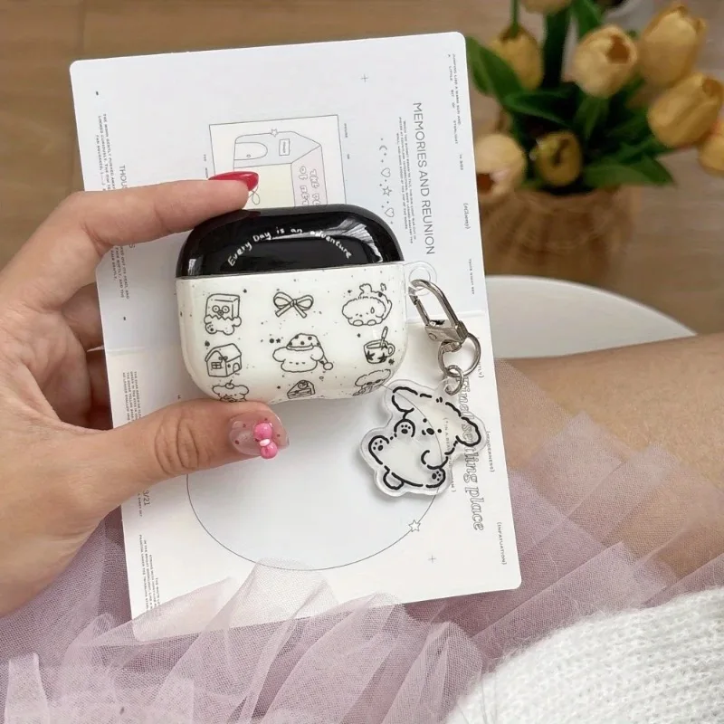 

For AirPods 4 3 2/1 Pro2 Pro 3 Cute Simplicity Line Puppy Earphone Case Wireless Bluetooth Protective Case Cover with Pendant