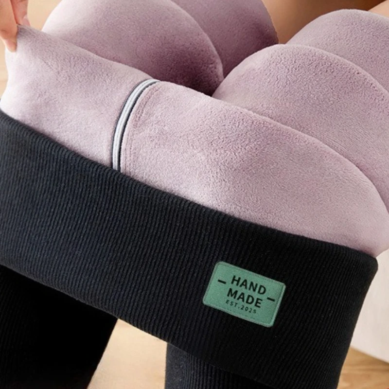 Damen-Leggings mit Thermo-Fleece-Futter, hohe Taille, nahtloses Design mit leichter Plüsch-Innenseite, schwere Wärmehose