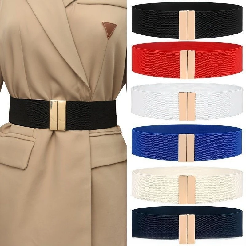 Women Elastic Wide Belt Versatile Korean Fashion Slimming Belt for Down Jacket Dress Simple Trendy Waist Strap