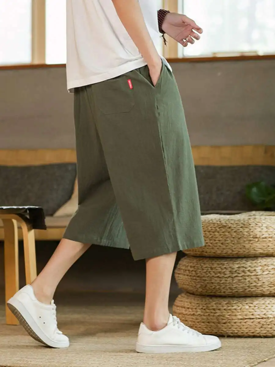 

Новые мужские повседневные брюки из хлопка и льна, летние тонкие шорты из ледяного шелка, высокоэластичные прямые брюки для спорта и отдыха