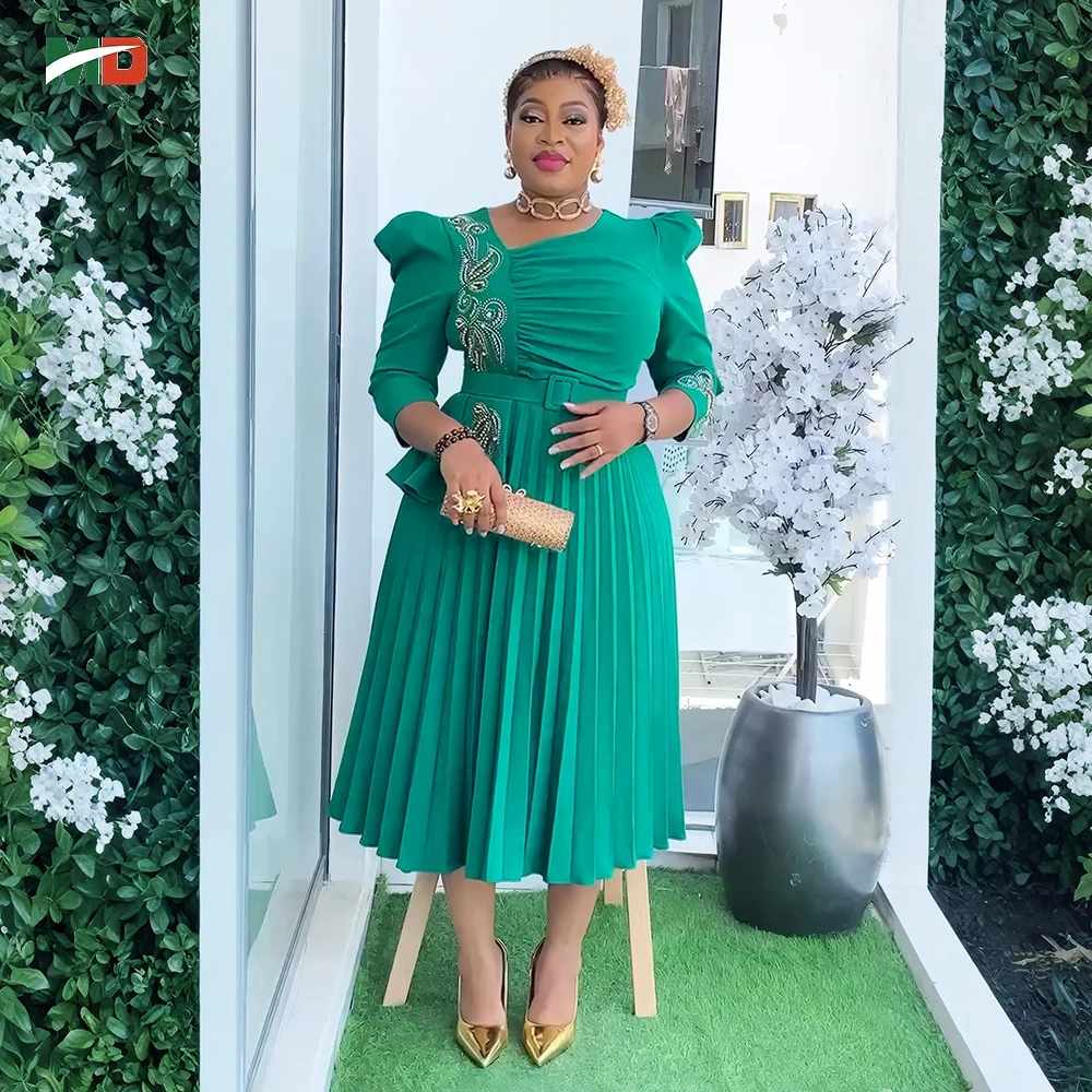 

MD African Clothes Plus Size Women's Elegant Fashion Dresses Turkey Party Dress Daily Ankara Pleated Dress Office Summer Wear