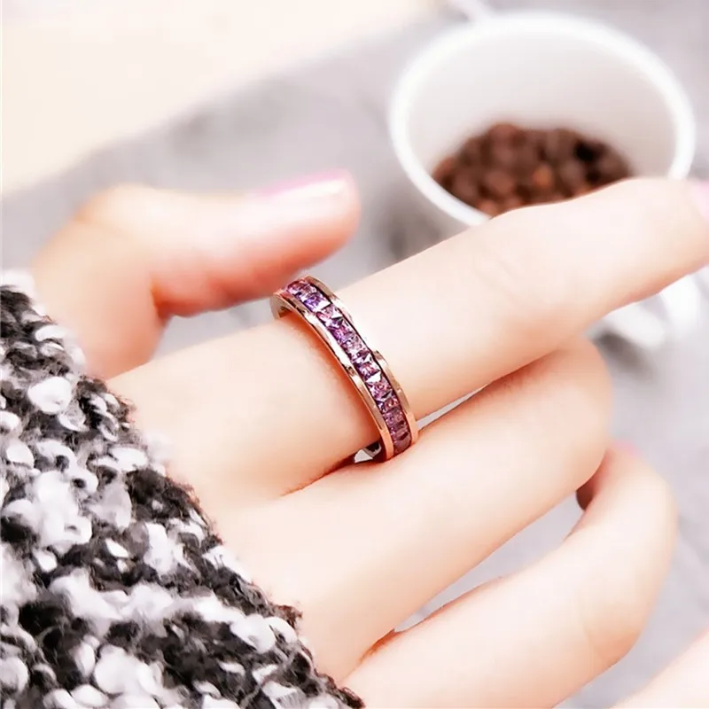 Stainless Steel Stackable Colorful CZ Eternity Ring Wedding Band for Women Girl Size 3-10