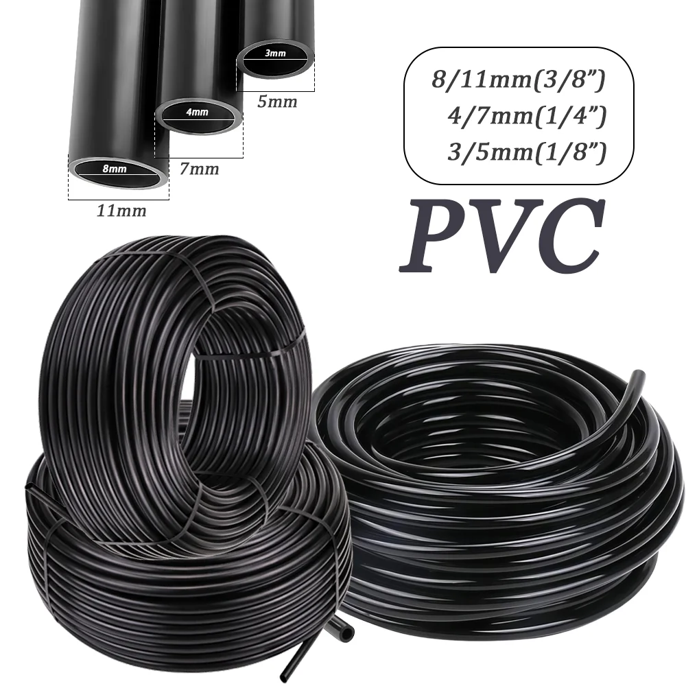 10M-100M 3/5mm 4/7mm 8/11mm Pipes 1/8'' 1/4'' 3/8'' PVC Garden Hose Black Micro Drip Irrigation Tube for Plants Watering System